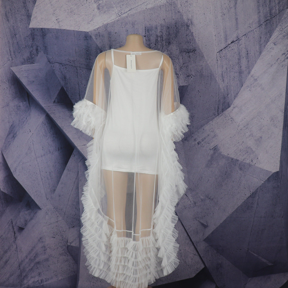 Femmes robe de cygne robes robe courte blanc Tulle plume Patchwork Y2k Maxi Train Tulle Cape robes décontracté élégant 2026 été