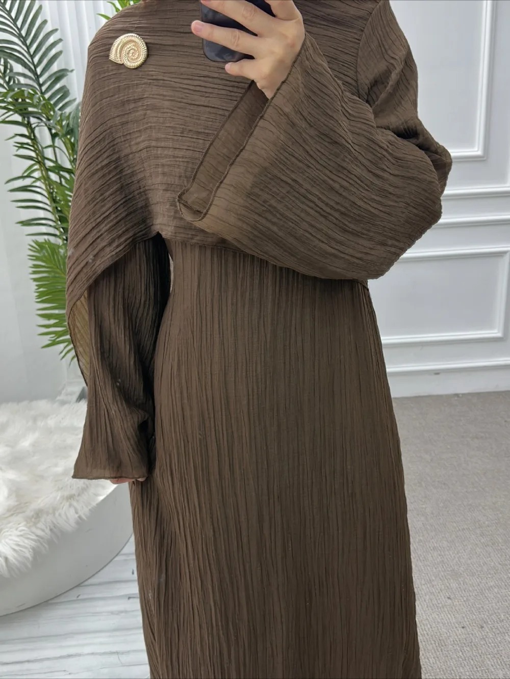 Eid femmes Double couches Robe Abaya musulman longue Robe Jalabiya Ramadan solide plissé robes Largos Islam robes de soirée arabe