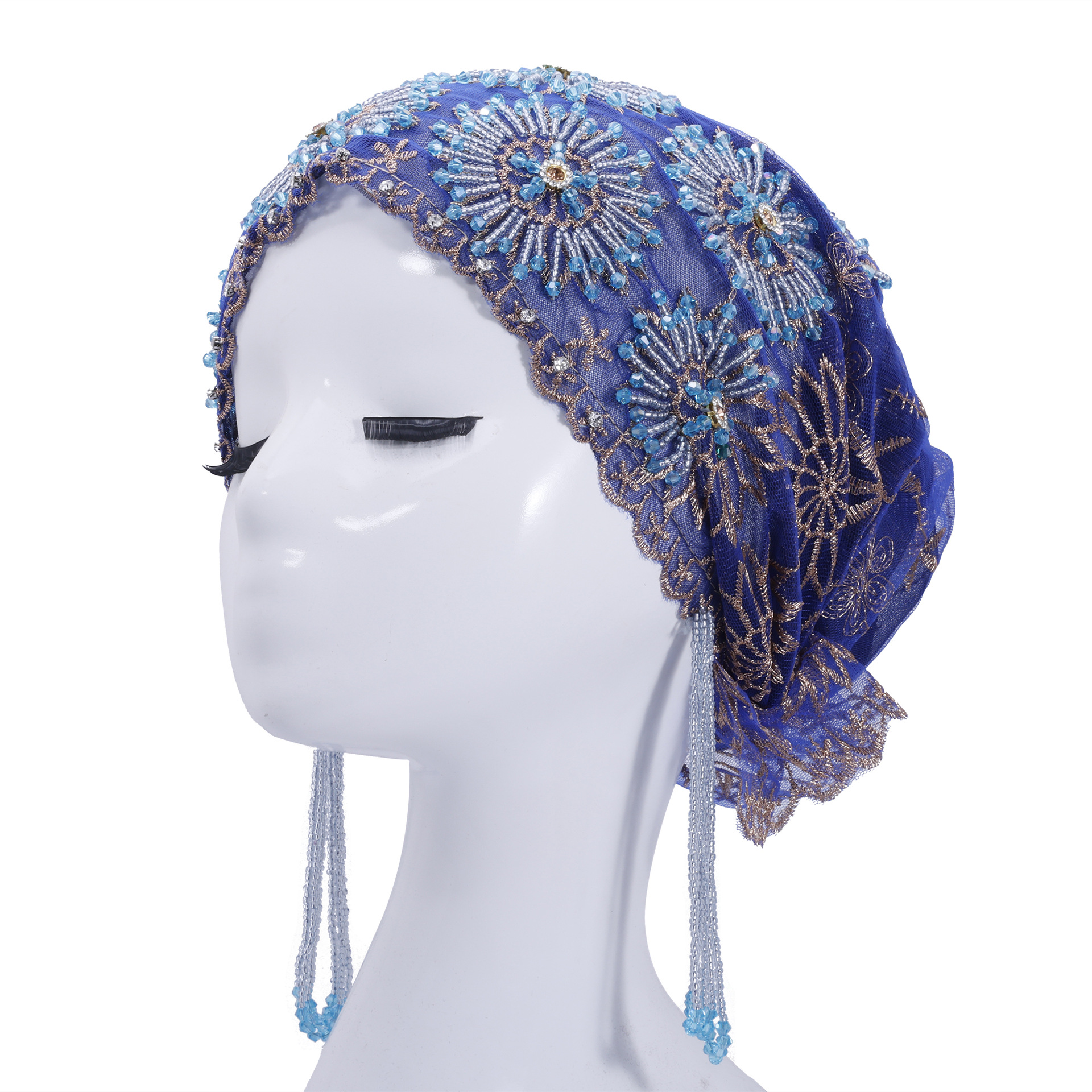 Chapeau Hijab pour Femme, Mode Africaine, Tissu Dentelle, Perles, Diamants, Broderie, Foulard, Écharpe Violette Rose, Châle Musulman, Chapeaux