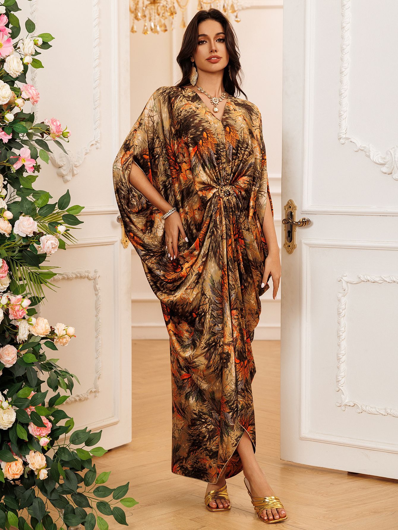 Eid femmes Robe musulmane Abaya imprimer col en V fête Jalabiya Ramadan robes longues Abayas robes Largos caftan arabe longue Robe 2025