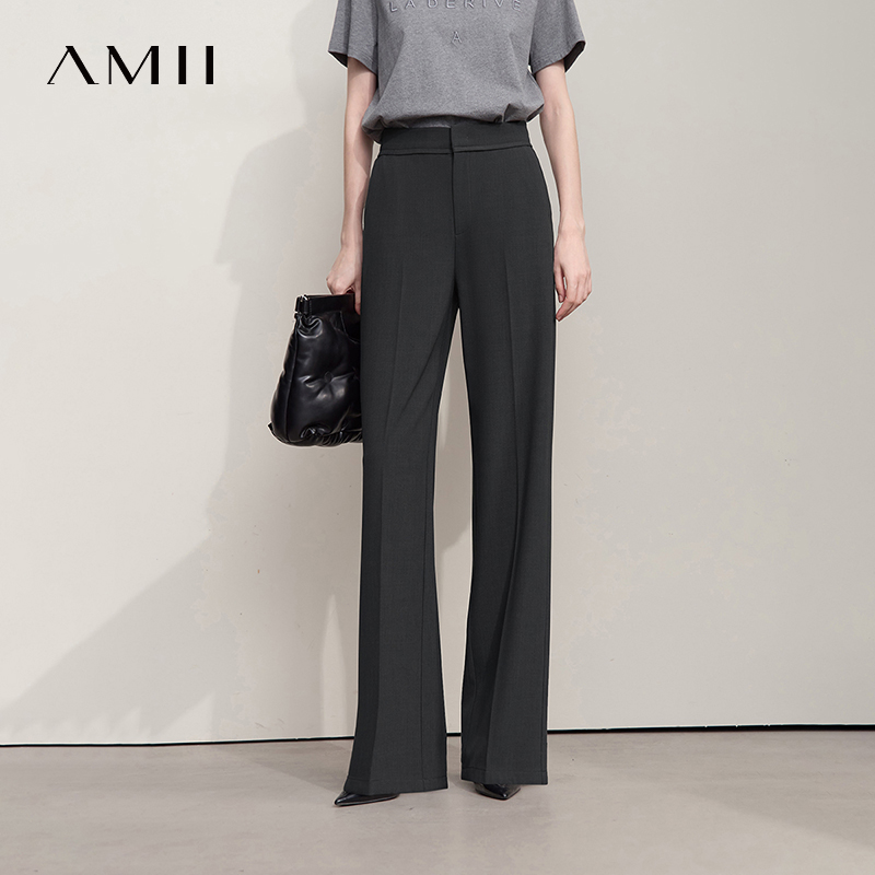 AMII minimaliste femmes pantalons décontractés 2025 automne déplacements affaires luxe noir pantalon léger Strech pantalon à jambes larges 12553010