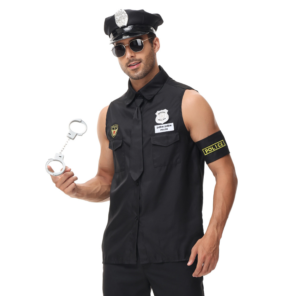 Costumes d'Halloween pour hommes, uniforme de Police, haut pourim, fête de carnaval, Cosplay, vêtements fantaisie pour officier de police