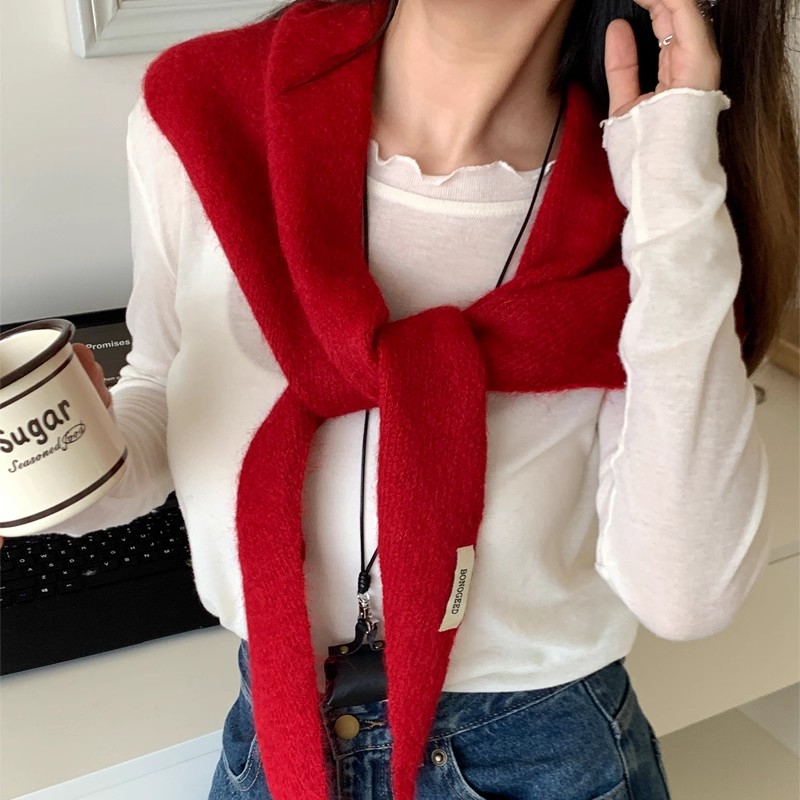 Écharpe en laine d'hiver pour femmes, Triangle chaud en tricot, couleur unie, châle enveloppant, Pashmina, Bandana, foulard pour dames