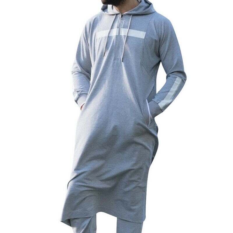Abaya musulman pour hommes, caftan islamique, Costume arabe à capuche pleine longueur