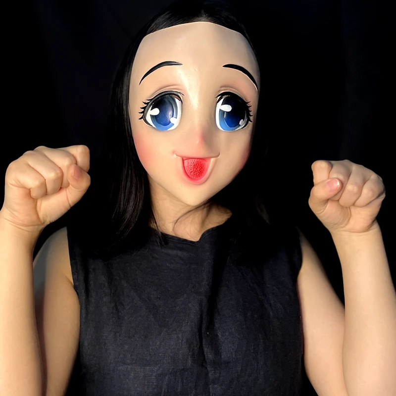 Masque réaliste en Latex pour femme, grands yeux, demi-visage, dessin animé, Cosplay, Kigurumi, déguisement de fête, accessoires de Costume