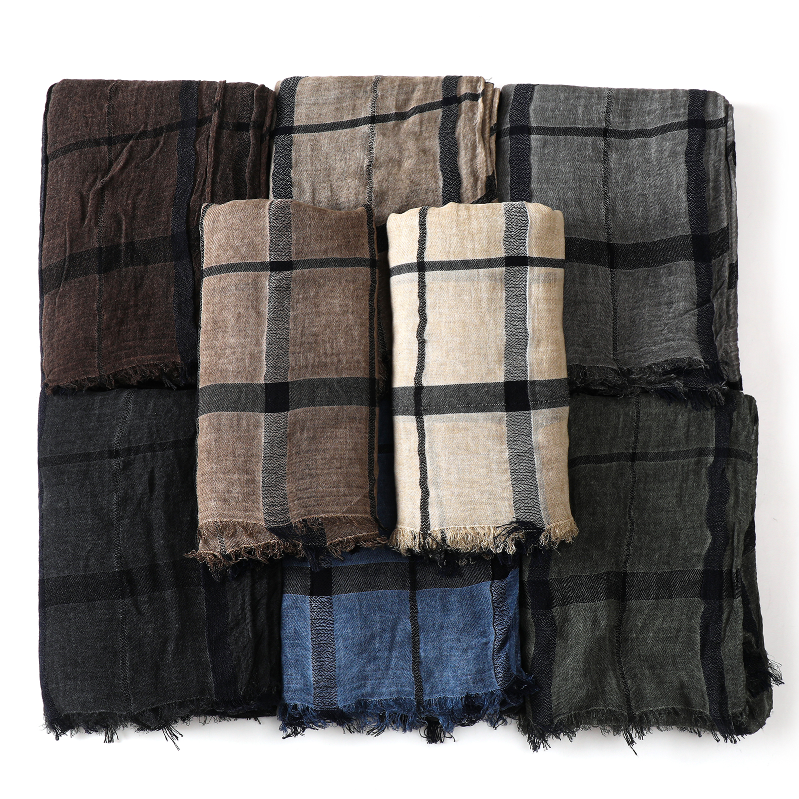 Mode Plaid coton lin hommes foulards automne hiver chaud hommes écharpe courte gland Bufanda mâle accessoires Pashmina châle