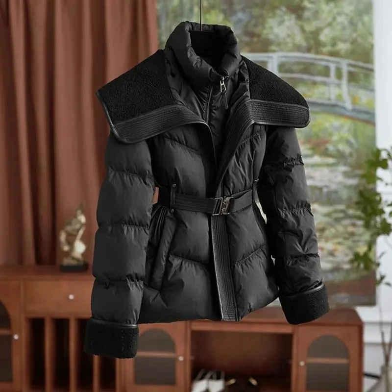 Manteau court pour femmes, nouvelle collection automne-hiver 2026, veste en coton et laine d'agneau, tendance, élégante, chaude, décontractée et amincissante.