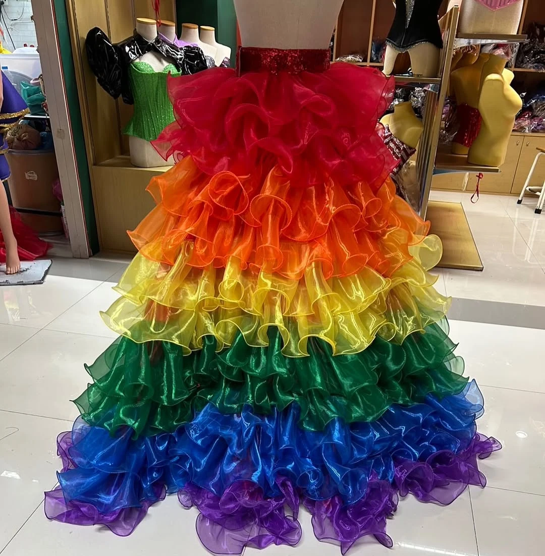 Joli mélange de couleurs taille haute longue jupe formelle à la mode à plusieurs niveaux Tulle femmes fermeture éclair Style longueur de plancher jupes de fête sur mesure