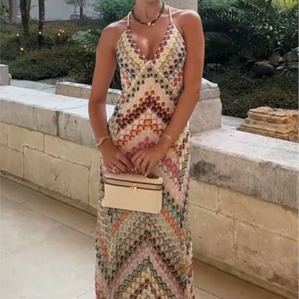 Nouvelle robe sexy printemps-été avec couleur contrastée, sans bretelles, sans manches, dos nu, taille haute, élégante, col en V, longues robes