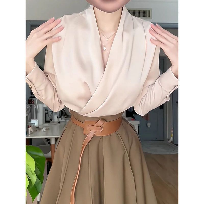 Jupe costume femme printemps nouveau tempérament décontracté Joker chemise femme taille haute jupe en forme de A costume deux pièces