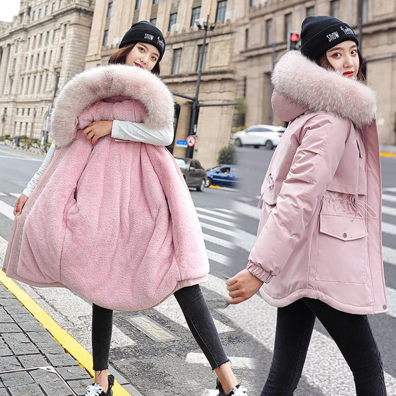 Manteaux Parkas à capuche pour femmes, vestes mi-longue surdimensionnées, col en fourrure solide, fermeture éclair, cordon de serrage, ample, élégant, décontracté, automne hiver 2025