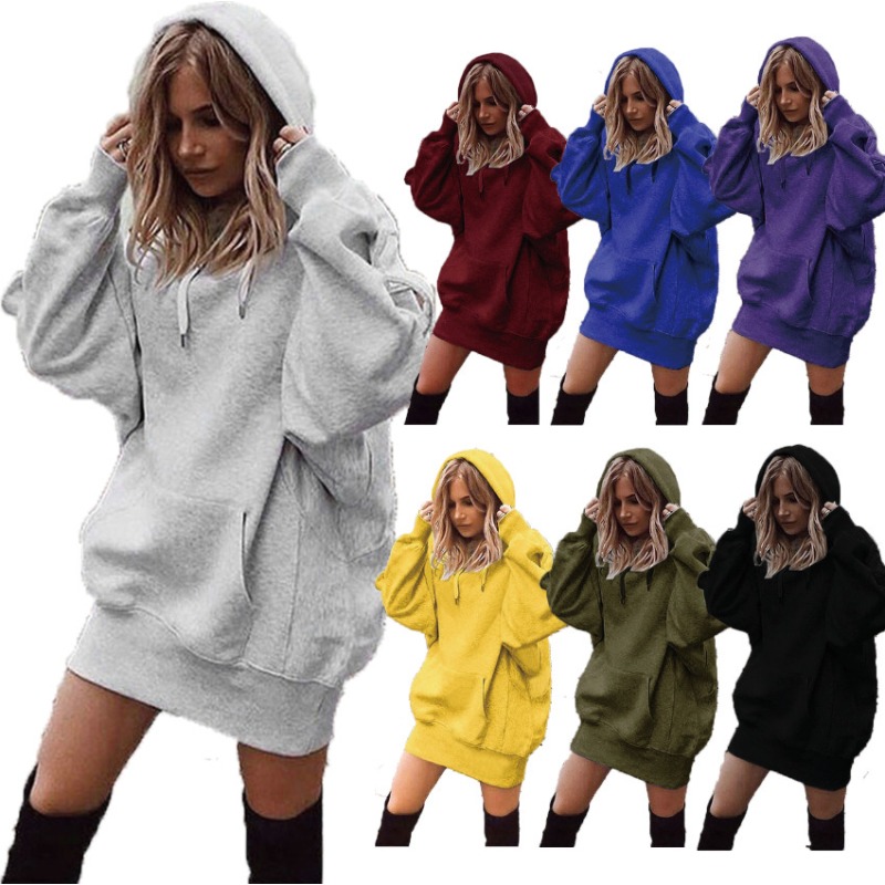 Robe à capuche oversize pour femme, ample, à manches longues, avec poches et cordon de serrage, style sweat-shirt, streetwear décontracté, pour le quotidien, pull chaud