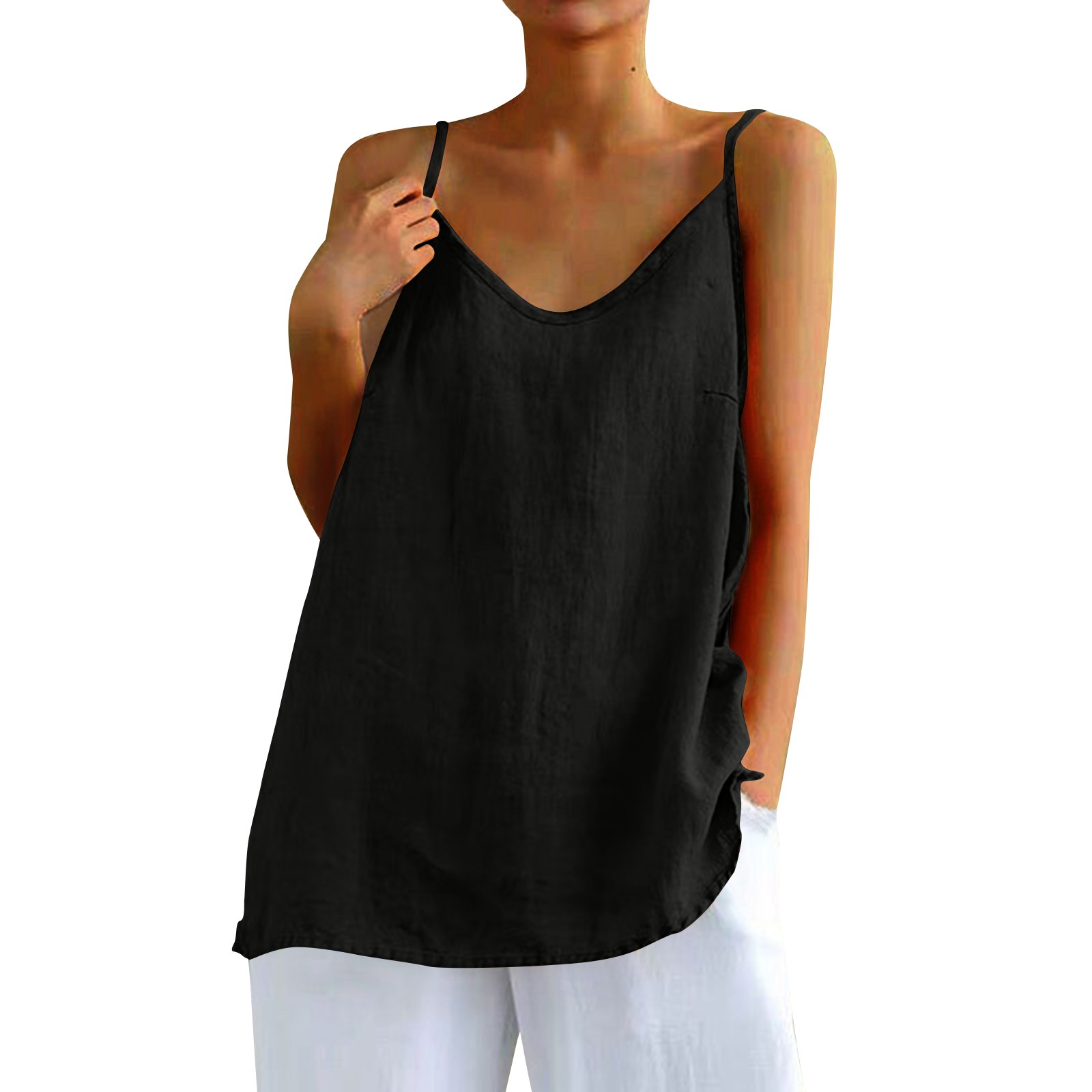 Camisole en coton et lin pour femme, haut astronomique polyvalent, chemisier monochrome, camisoles classiques, médicaments sexy, été