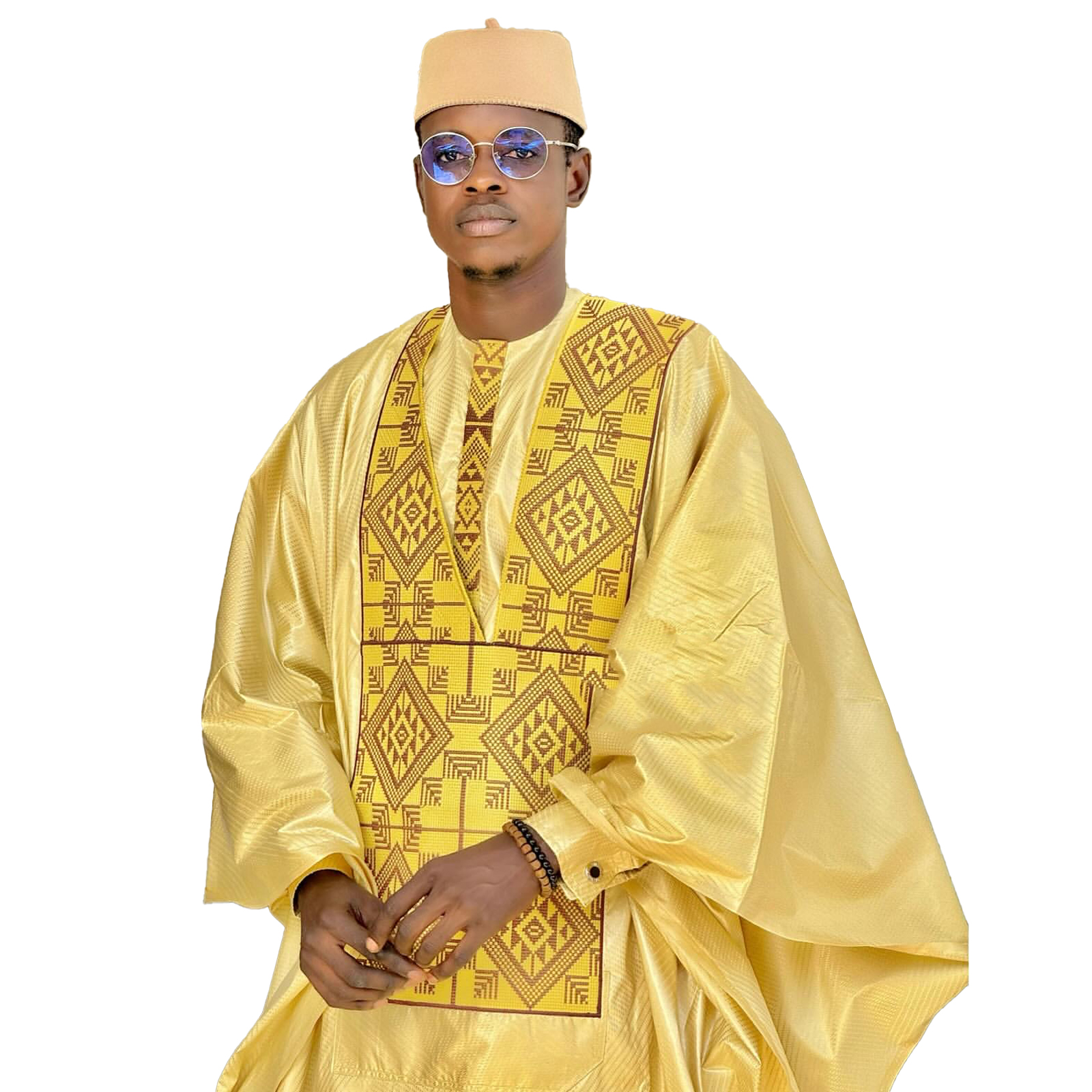 Vêtements africains pour hommes, ensemble traditionnel Bazin Riche brodé, haut à manches longues, 3 pièces