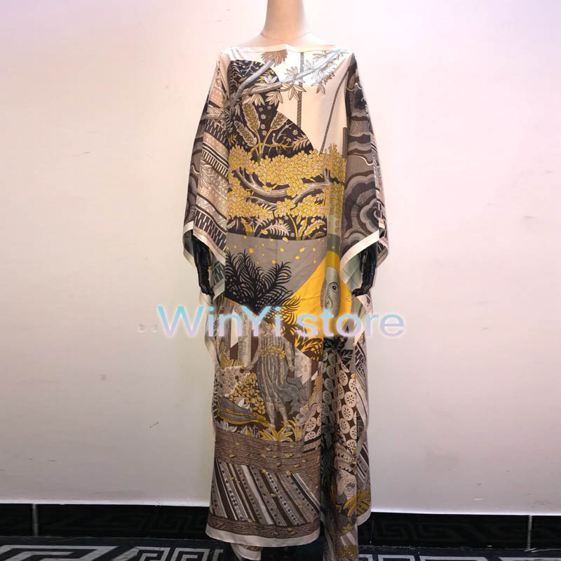 Longue robe africaine pour femmes, modèle Sashiki, en soie brodée, manches longues, avec perles