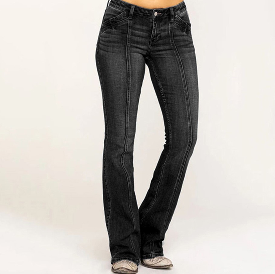 Jean évasé déchiré taille basse pour femme, coupe slim, en denim extensible, style décontracté et tendance, pour femmes européennes et américaines