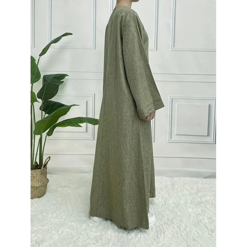 Robe longue de style kaftan, ample, à manches longues, de couleur unie, à col rond, idéale pour le Ramadan, élégante et décontractée, pour femmes.
