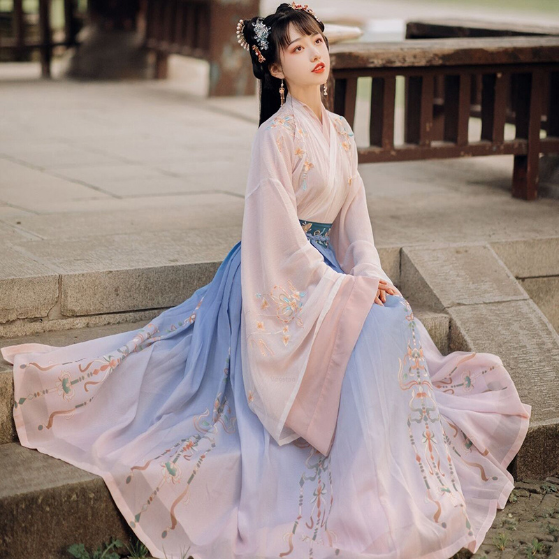 Robe Hanfu de Style Chinois avec Broderie Florale pour Femme, Tenue de Princesse, Traditionnelle et Élégante, Dégradé financièrement, Cosplay, brevsur Scène