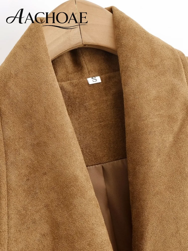 Veste en Faux Daim pour Femme, Coupe Ample, Ouverte sur le Devant, Style Minimaliste, Vêtement d'Extérieur Décontracté, Automne Hiver