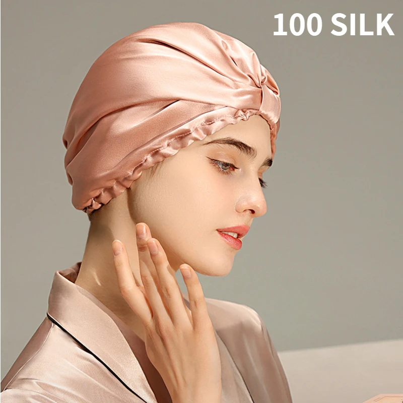 Bonnet de nuit en soie Pure, Bonnet de couchage en soie de mûrier, chapeau de perte de cheveux, Turban en soie naturelle pour cheveux, couvre-chef en soie pour femmes