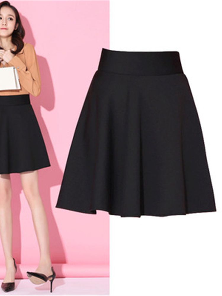 Jupe Femme Taille M-3XL Plissée Poches Solides Taille artificiel astique Jupe Moyenne ChimAll-match Office Lady Respectueux de la Peau Élégant