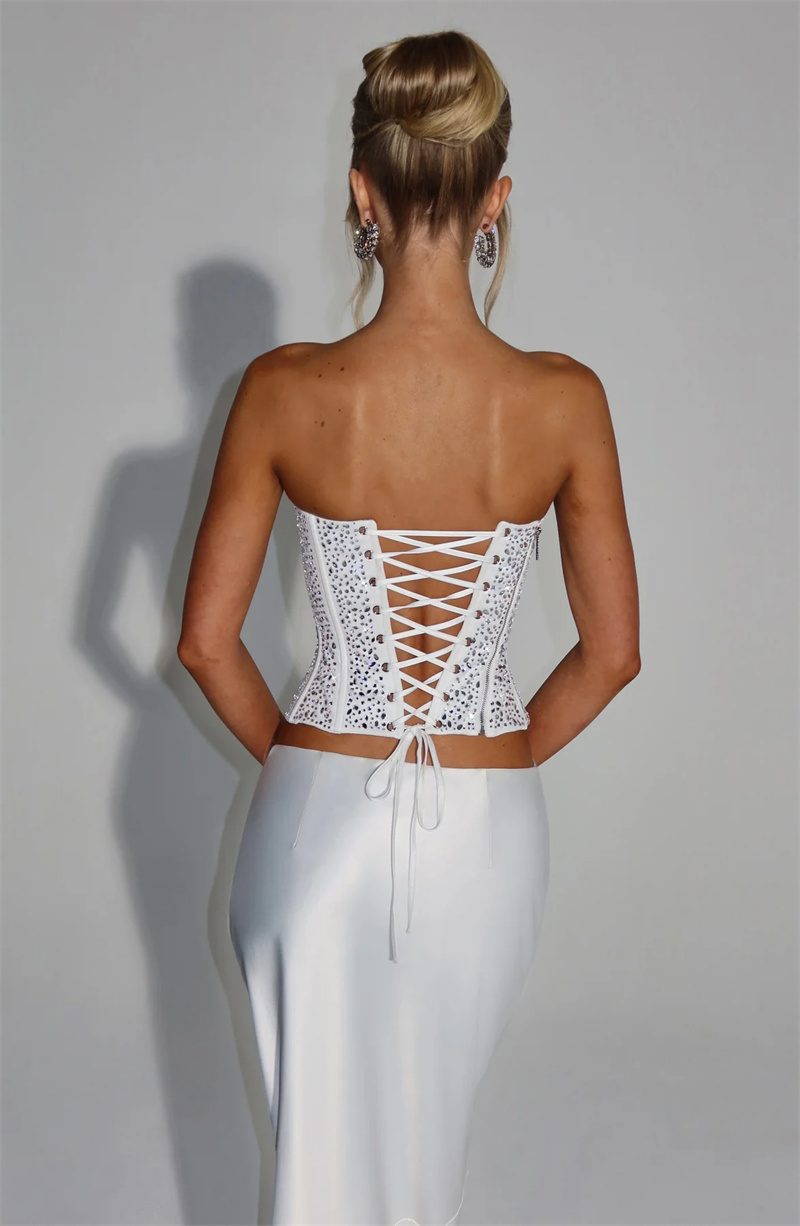 Ensemble deux pièces col écharpe à sequins pour femme, crop top bustier et jupe longue en satin, tenue élégante et sexy pour soirée club