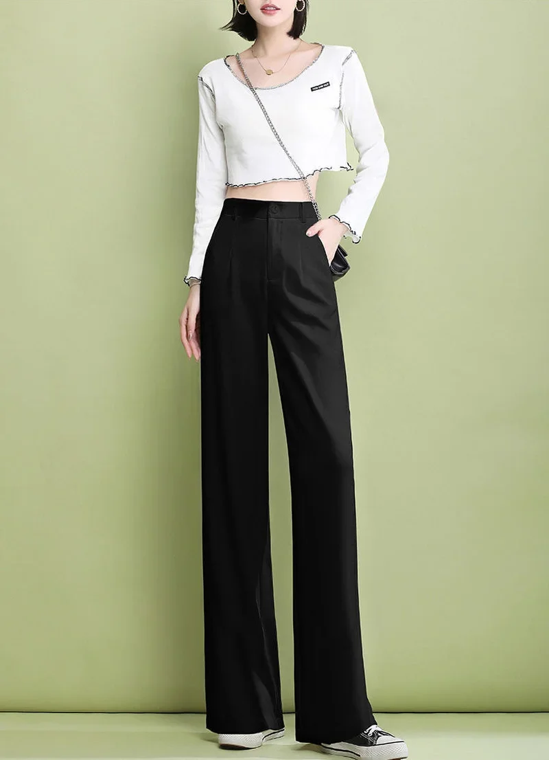 Pantalon élégant pour femmes, mode décontractée, fluide blanc, Long, costume d'été, pantalon droit, jambes larges, ample, 2025