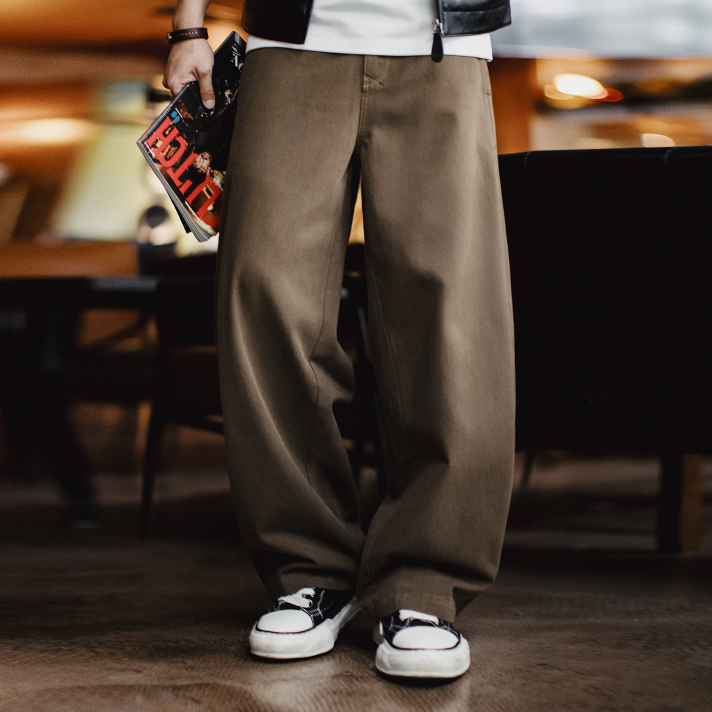 Pantalon de travail Maden pour homme, kaki, coupe bootcut, jambe large, coupe ample, style décontracté, streetwear, rétro américain