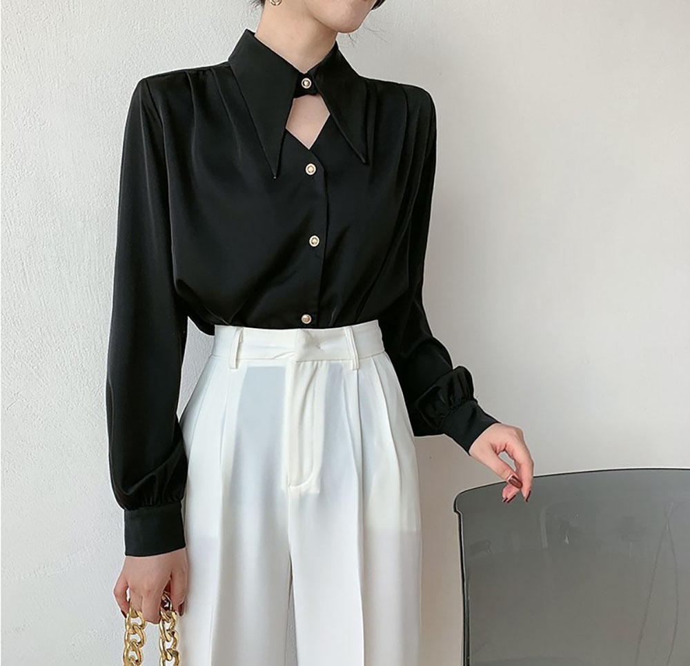 Chemise en Satin pour femmes, tempérament coréen, manches longues, chemises boutonnées, bureau, vêtements de travail, chemisiers féminins, printemps automne