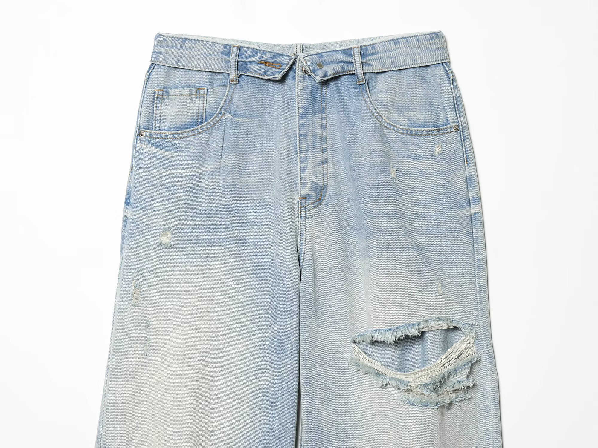 Pantalon en jean déchiré et à bords effilochés taille mi-haute pour femme, style européen et américain, nouvelle collection printemps/été 2026