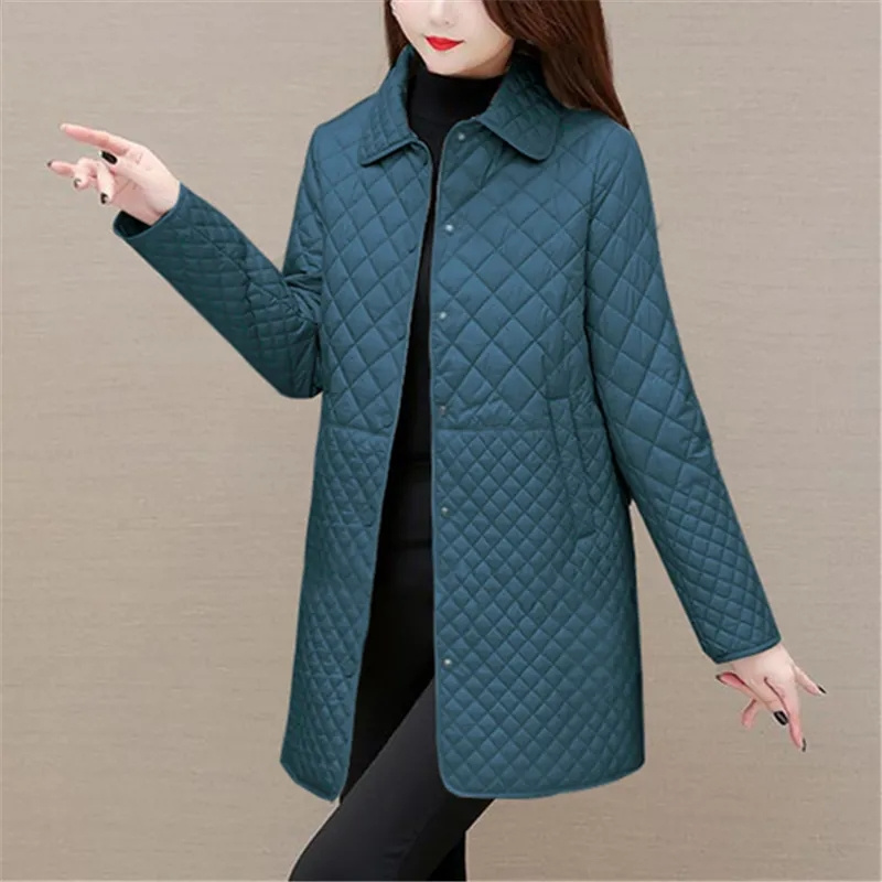 Manteaux matelassés à carreaux Midi pour femmes, mode féminine, vêtements coréens, solide, décontracté, épais, chaud, vestes à manches longues, nouvelle collection automne hiver