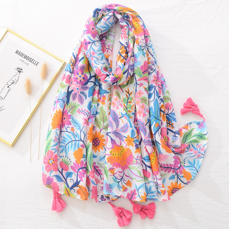 Nouvelle marque de mode léopard Floral gland Viscose châle écharpe dame luxe Pashmina Hijabs et enveloppes Foulard musulman Sjaal 180*90Cm
