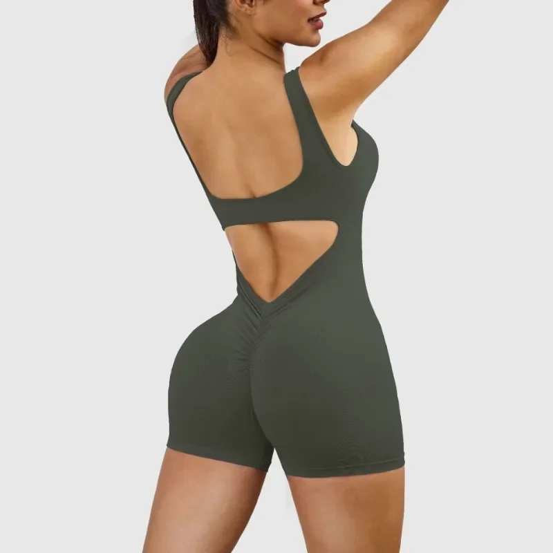Combinaison de sport courte sans manches pour femmes, vêtements de Yoga, dos nu, Sexy, entraînement, cyclisme, combinaison une pièce, body de loisirs en plein air
