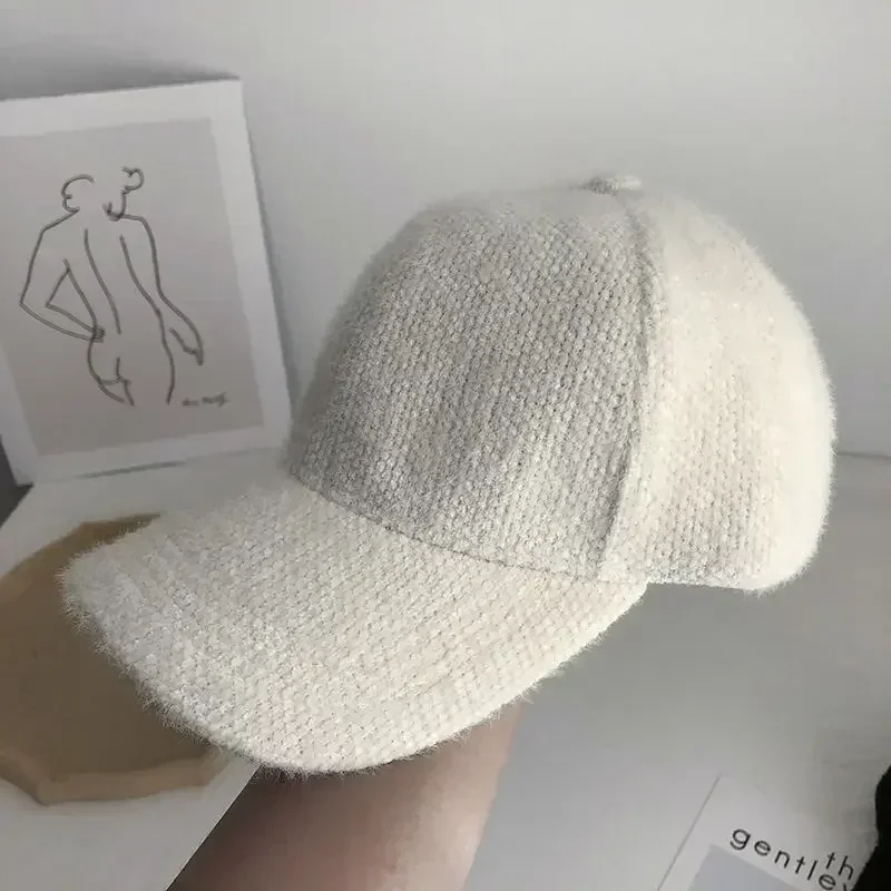 Casquette de baseball en peluche pour femme, chapeau à visière pour femme, casquette chaude, cheveux cony, blanc, noir, solide, document, automne, hiver