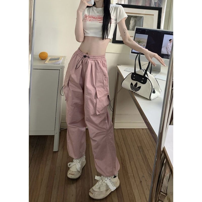 Pantalon de travail à séchage rapide pour hommes, pantalon de Parachute américain, taille haute, jambes larges, pantalon Long de sport décontracté, nouvelle collection été 2025