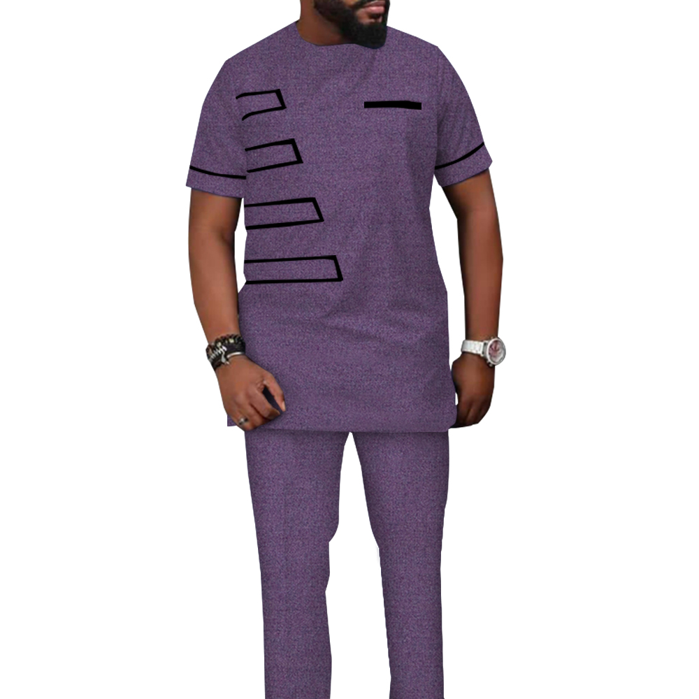Tenue Traditionnelle Africaine pour Homme, Ensemble Trempé, Haut et Pantalon Solides, Chemise Riche 2 Pièces avec Surintendant, Tenues Formelles Masculines, WYN1614