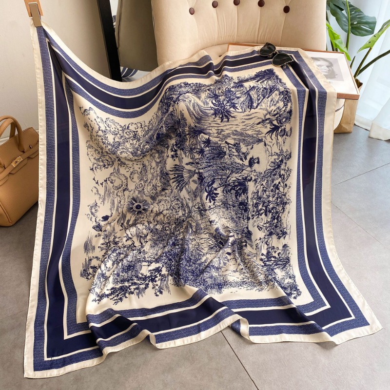 1 pièce Foulard carré 70 cm imprimé végétal pour femme, en soie simulée, élégant et polyvalent, pour la tête, les sacs, les vêtements et les accessoires