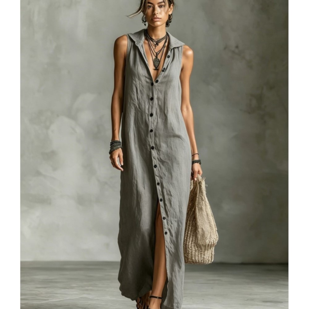 Robe longue décontractée à capuche pour femme, nouvelle mode estivale, élégante, sans manches, ajustée, à bouton unique, collection 2026