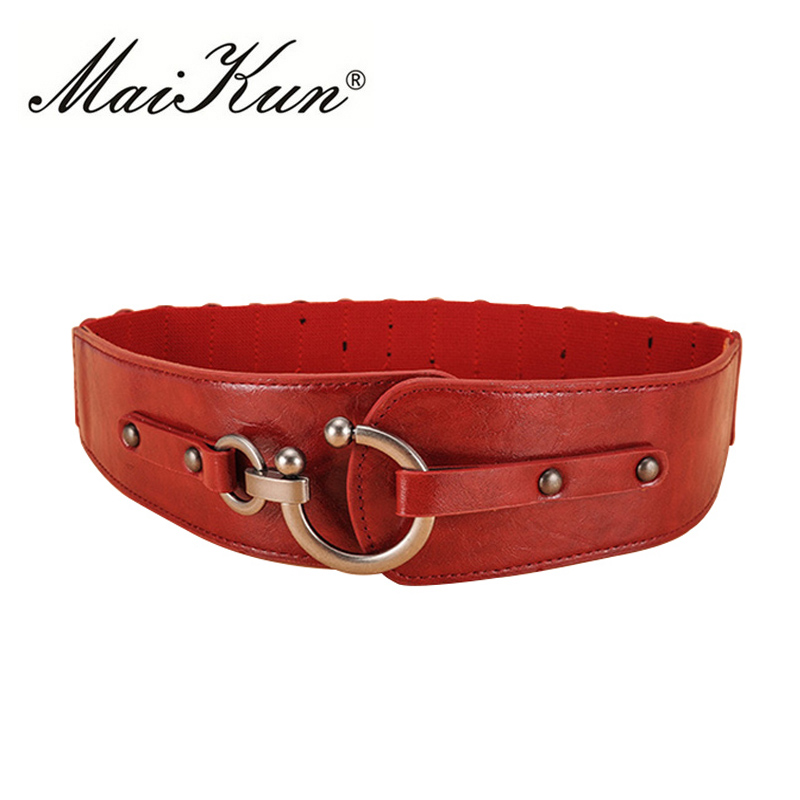 Maikun-Ceinture artificiel astique Vintage pour Femme, Large, avec Crochet en Métal