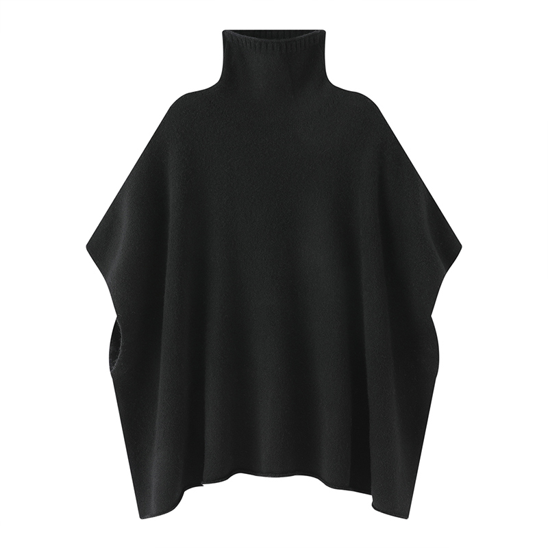 Châle 100 % pure laine pour femme, pull tricoté à col roulé, nouvelle collection automne-hiver, style décontracté et ample, pull-manteau tendance et polyvalent