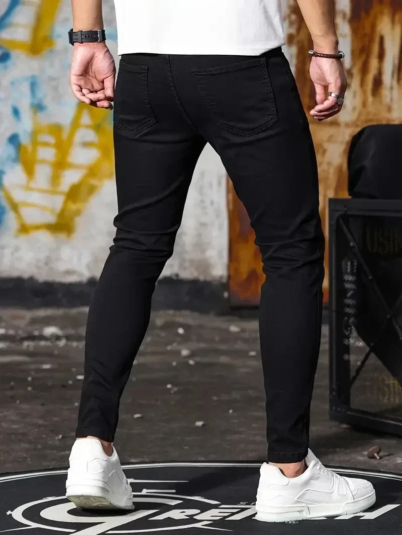 FJM-Jean Slim en Denim pour Homme, Pantalon Monochromatique, Noir et Bleu, Style Hip-Hop, Harajuku de Luxe, Collection Printemps