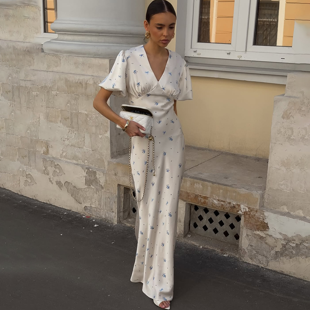 Robe en satin imprimé Tuularose, robe élégante à taille haute contrastée pour femmes, nouvelle robe de soirée décontractée luxueuse pour femmes