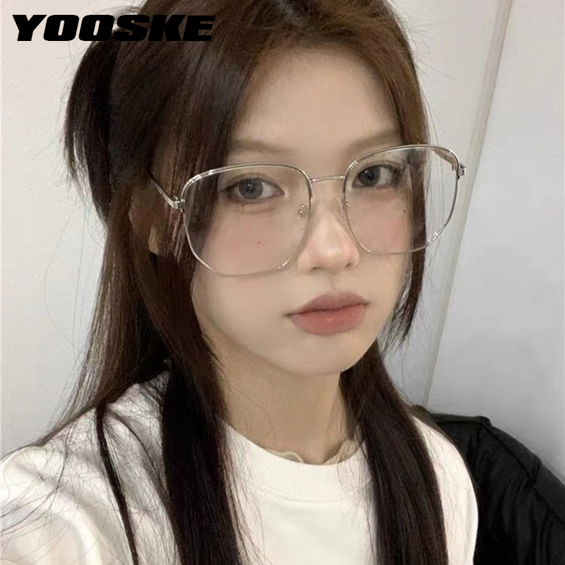 Lunettes carrées surdimensionnées à la mode pour hommes et femmes, monture métallique ultralégère, Anti lumière bleue, lentille transparente, optique