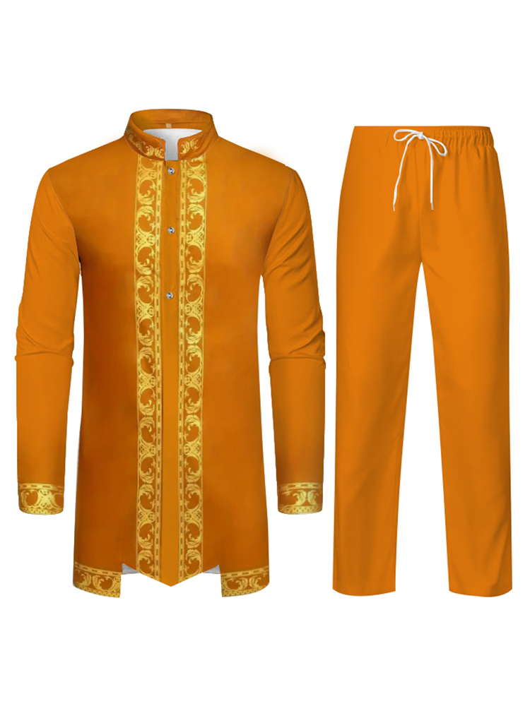 Moyen-Orient Culture Traditionnelle Robe Musulmane Arabe Hommes Vêtements Traditionnels 3D Technologie Imprimé Motif Deux Pièces Ensemble Vêtements