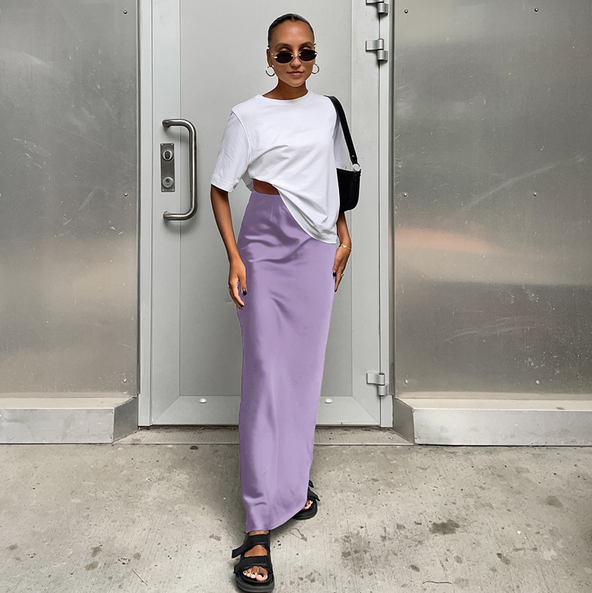 Jupe mi-longue en satin de soie simulée pour femme, style décontracté européen et américain, jupe enveloppante pour la mode transfrontalière