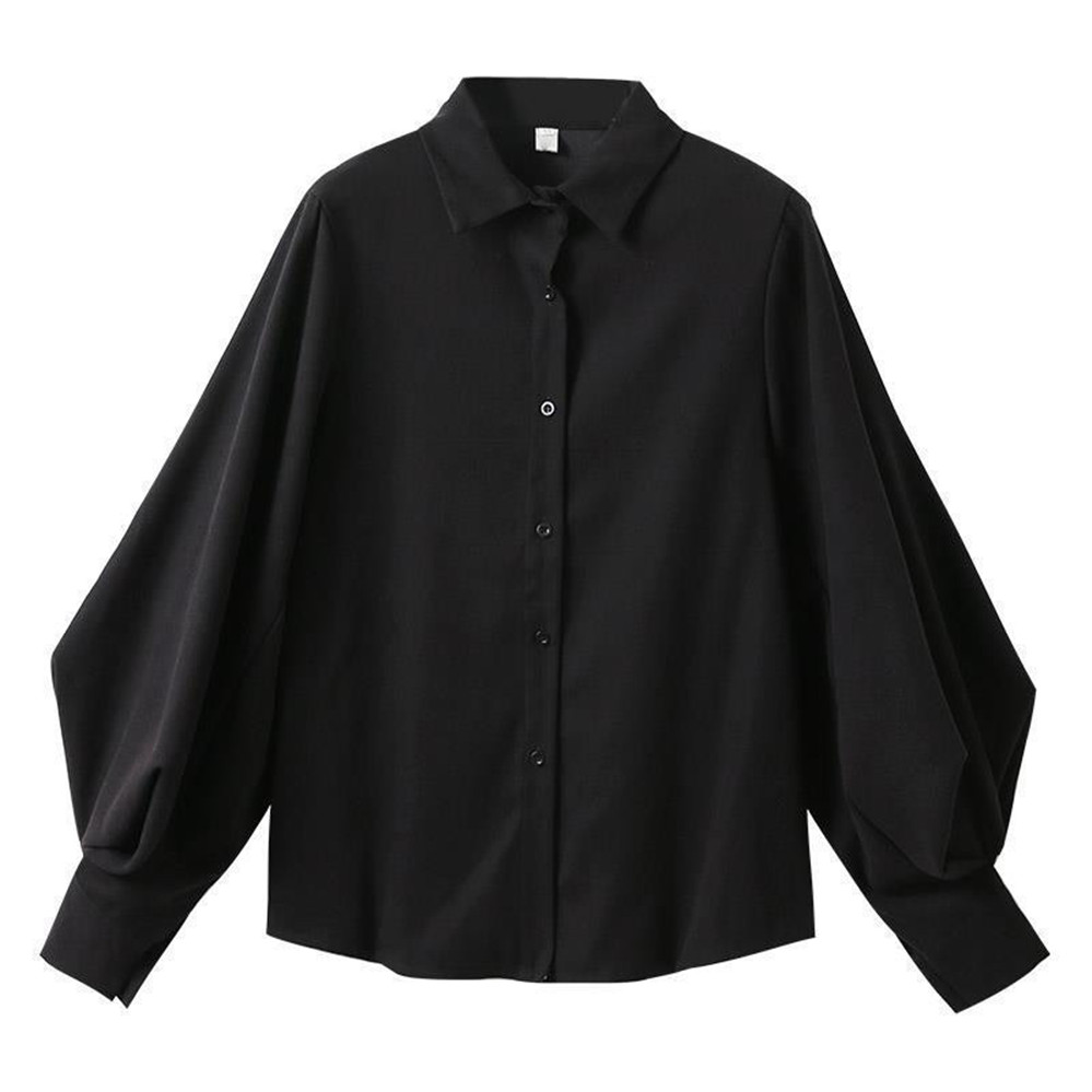 Chemises à manches lanterne de style coréen pour femmes, chemisiers monochromes, col rabattu, simple, adt, automne, mode assortie, 2022