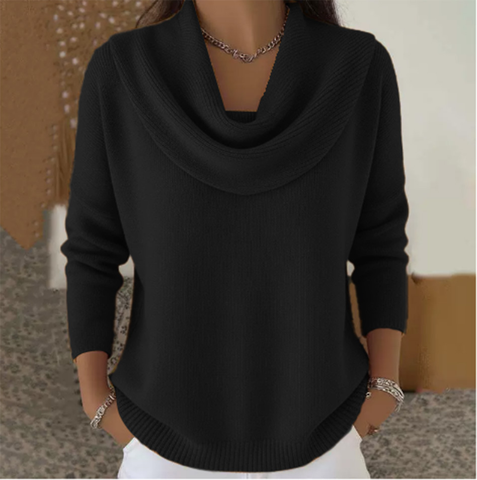 Pull à col drapé pour femme, haut en tricot simple et élégant à col rond, adapté au printemps, à l'automne et à l'hiver