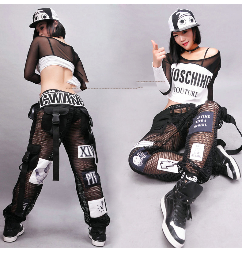 Costumes de danse jazz pour adultes, pantalon en maille sexy, vêtements hip hop, tenue de scène moderne, discothèque de rue, mode