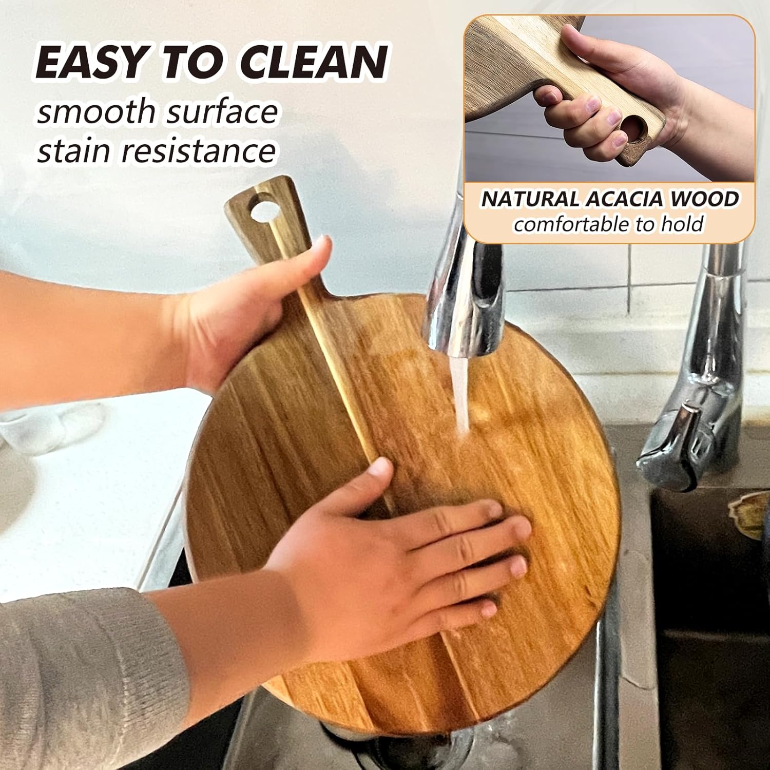 Peau à Pizza en bois, planche à Pizza de qualité supérieure avec poignée, planche à découper en bois lisse et légère, planche à découper ronde