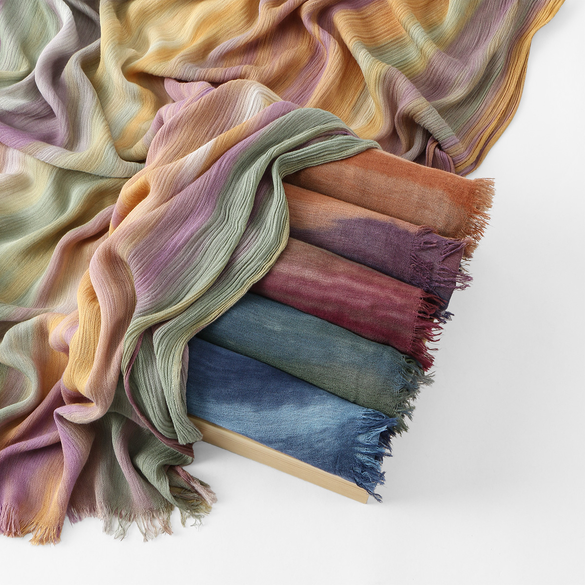 Nouveau Voile Hijab en Modal Imprimé Aquarelle Ombré pour Femme, Châle Musulman en Coton Tie-Dye Premium, Longue Écharpe Turban